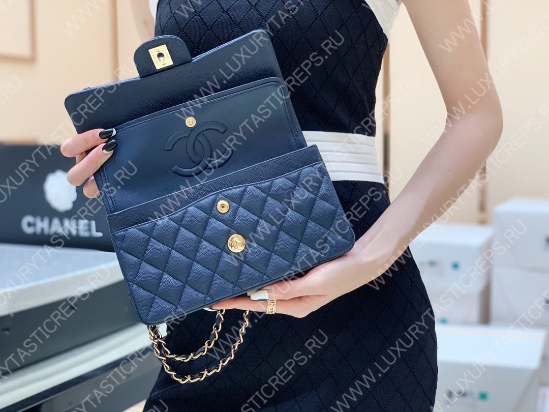 Ch*el small classic handbag bag navy blue a01113