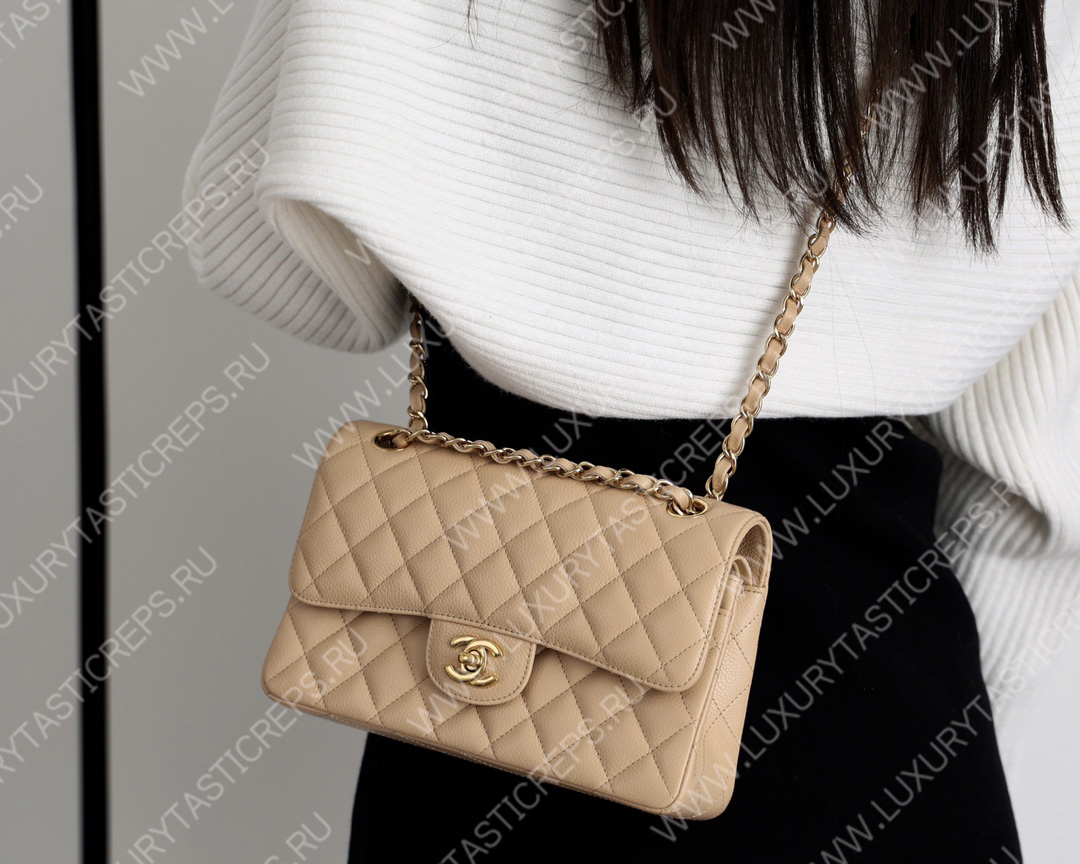 Ch*el small classic handbag bag beige a01113