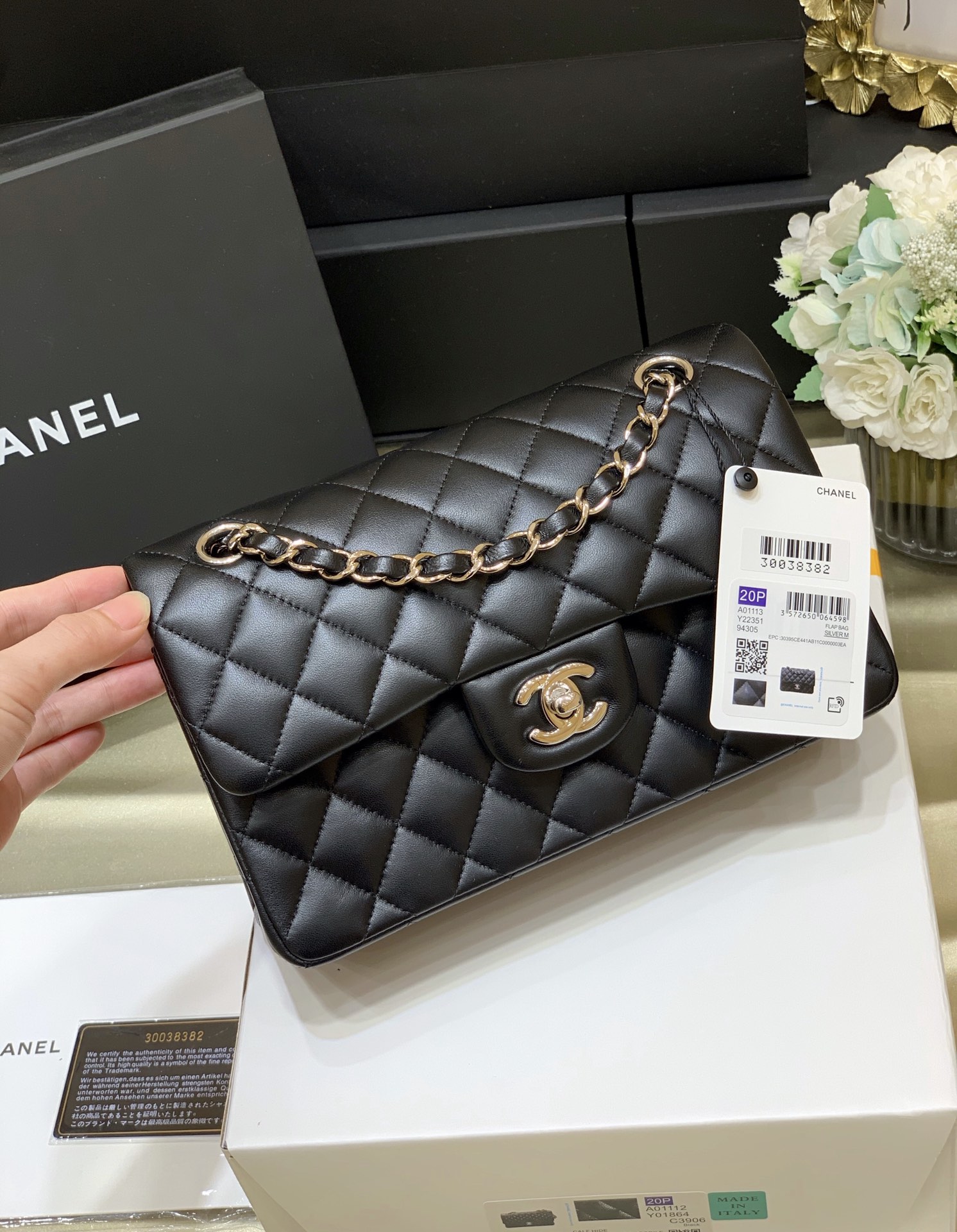 Ch*el small classic handbag bag black a01113