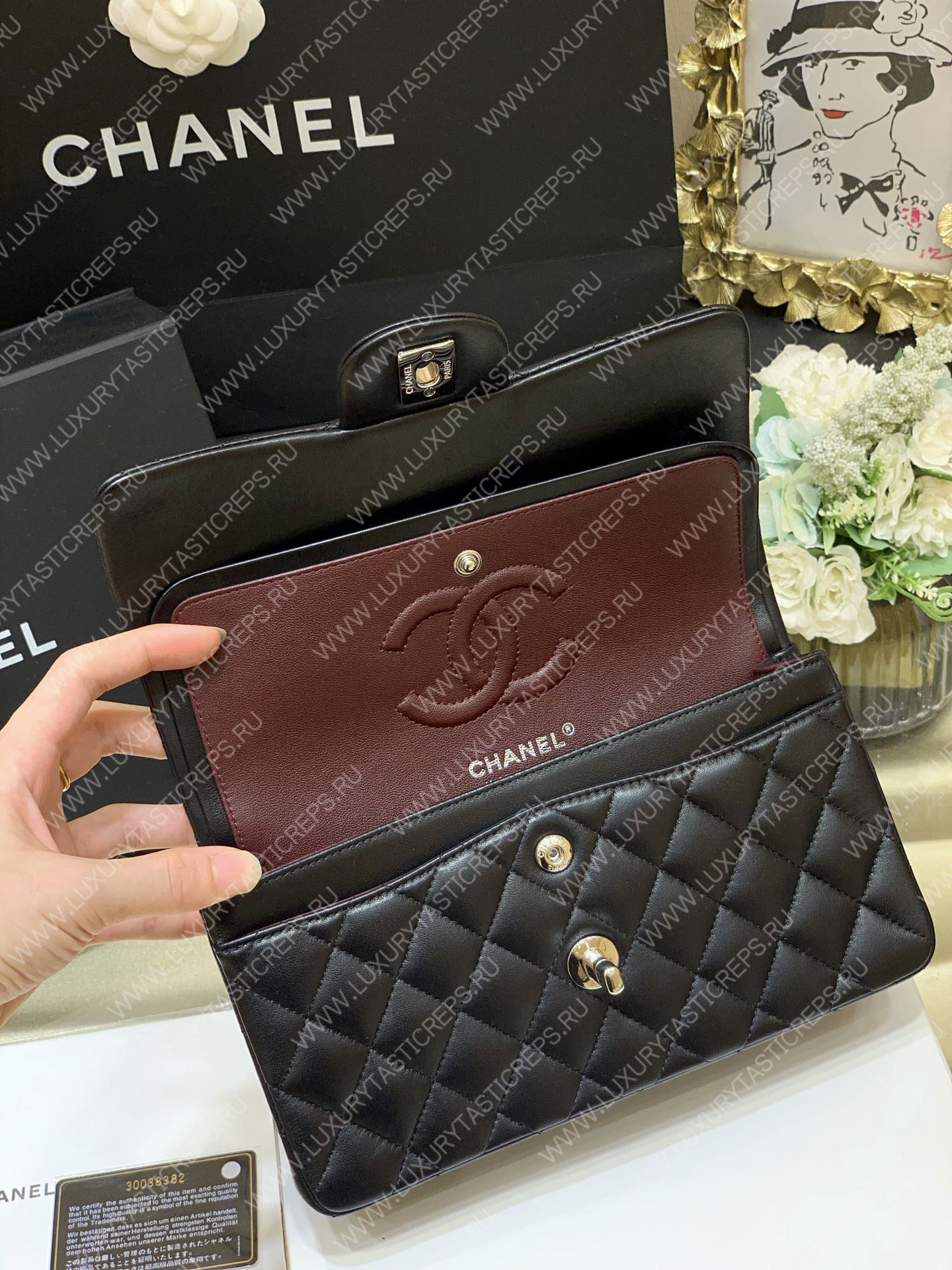 Ch*el small classic handbag bag black a01113