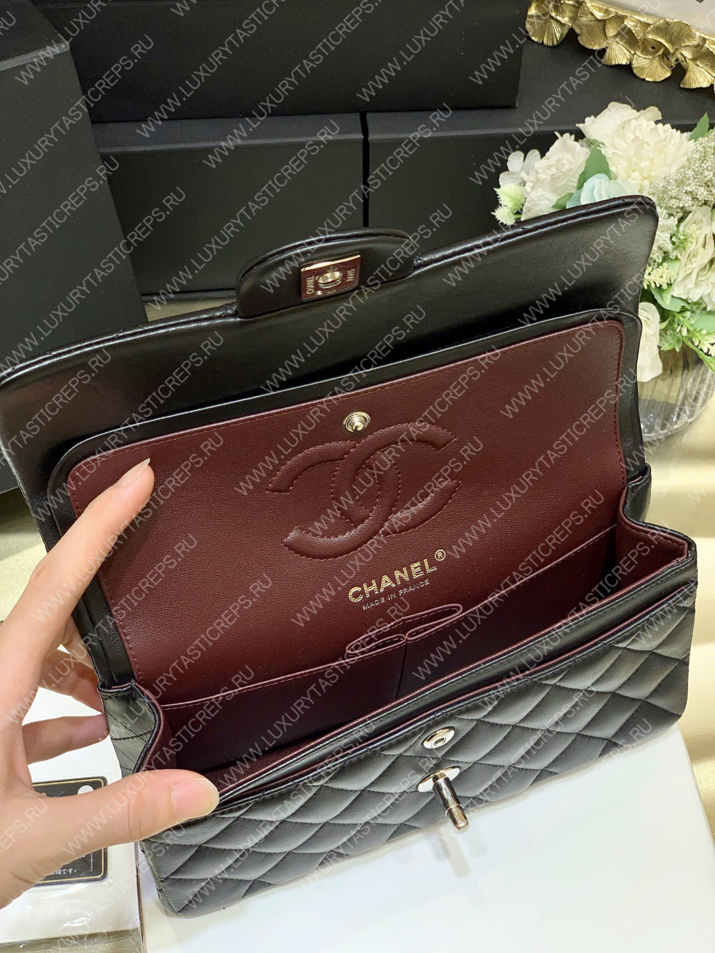 Ch*el small classic handbag bag black a01113
