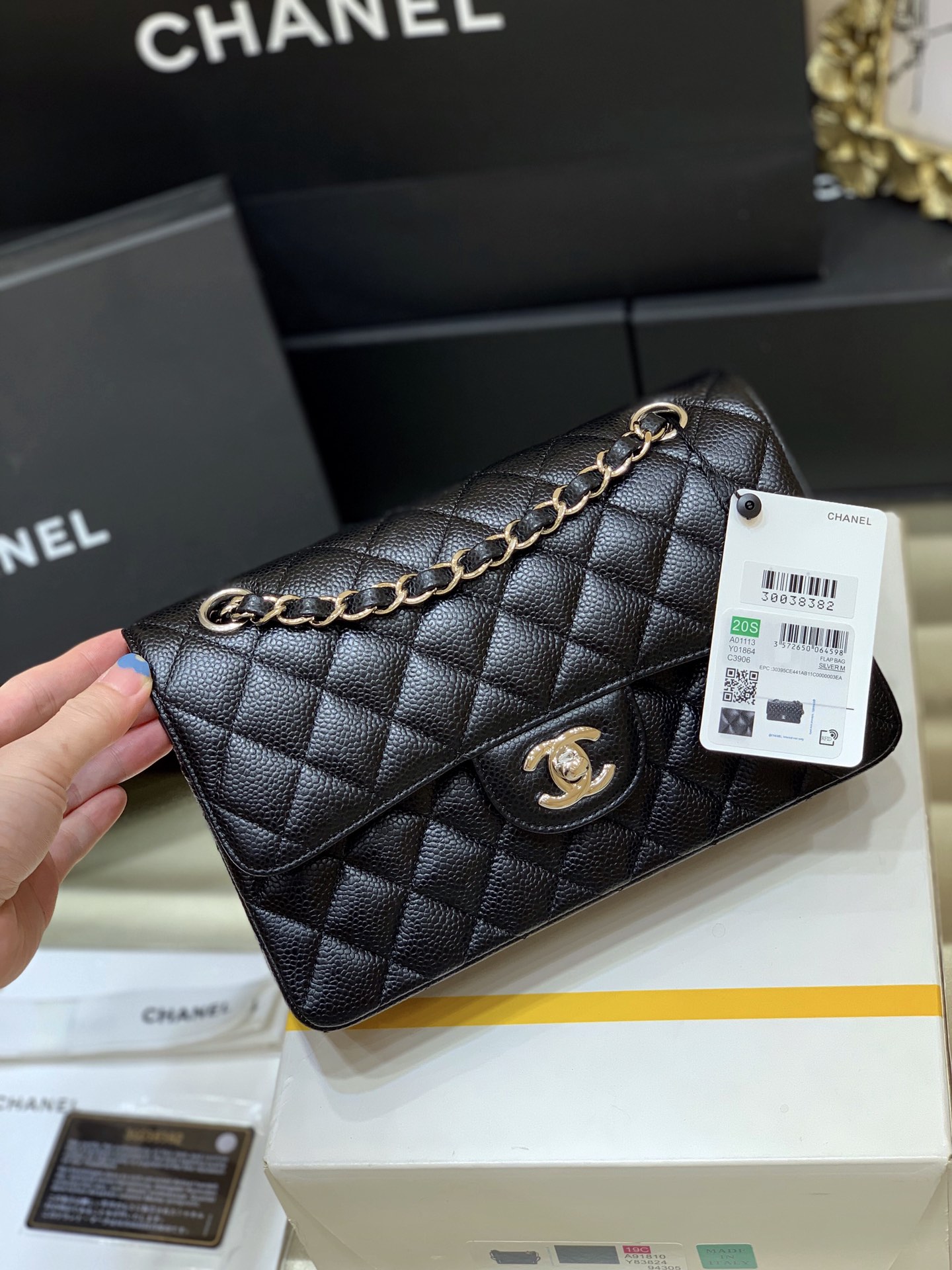 Ch*el small classic handbag bag black a01113