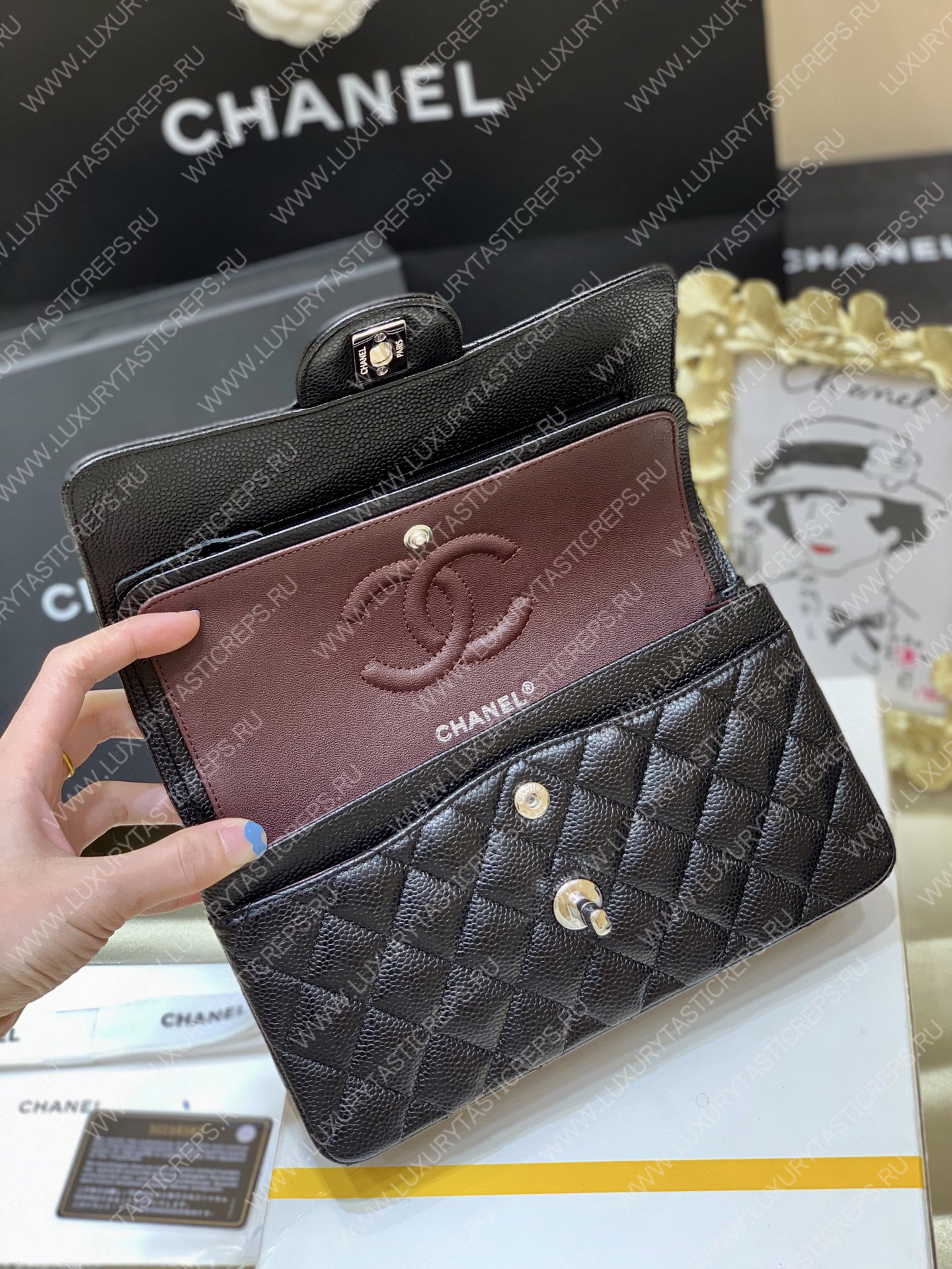 Ch*el small classic handbag bag black a01113