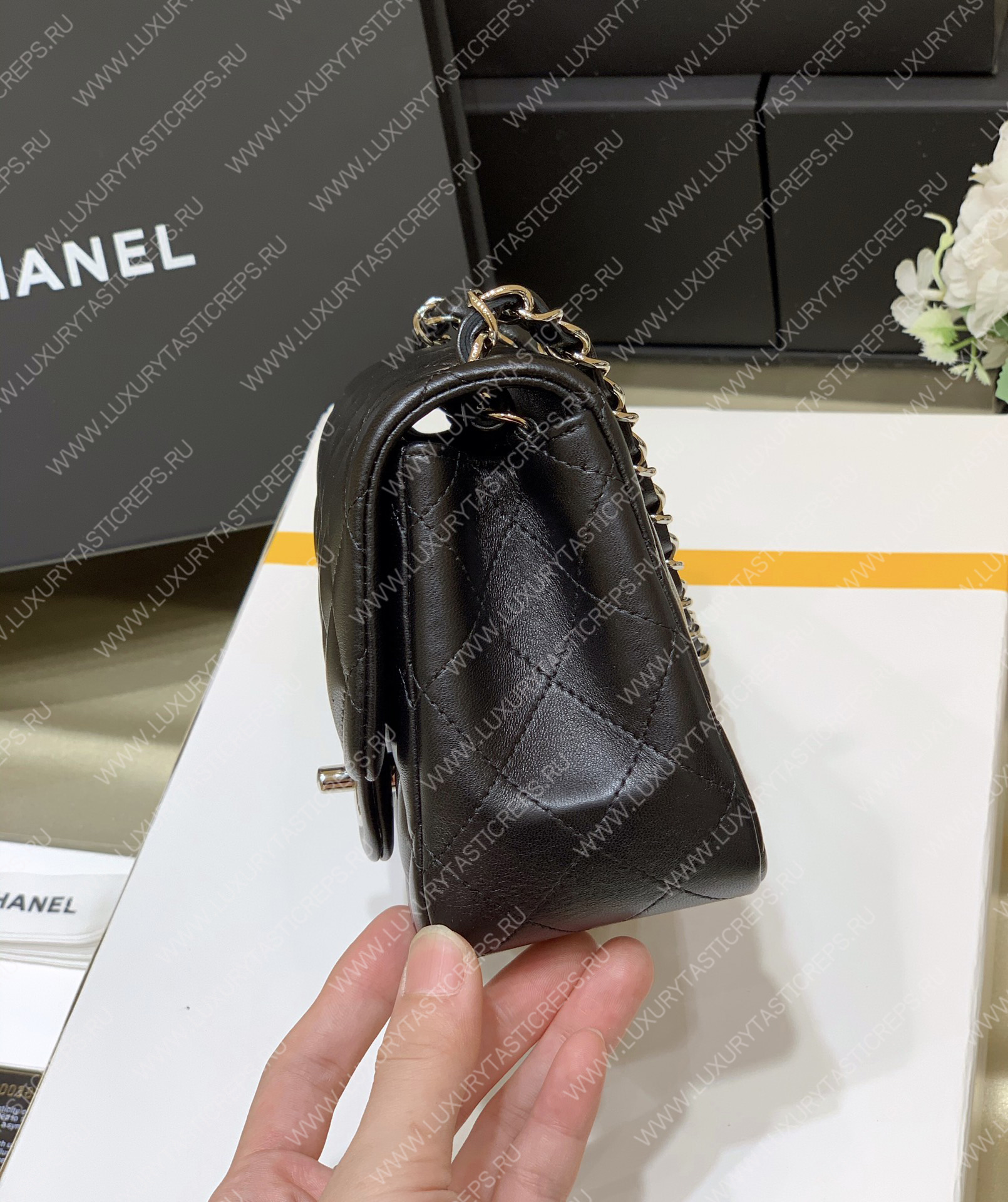 Ch*el square mini flap bag black a01115