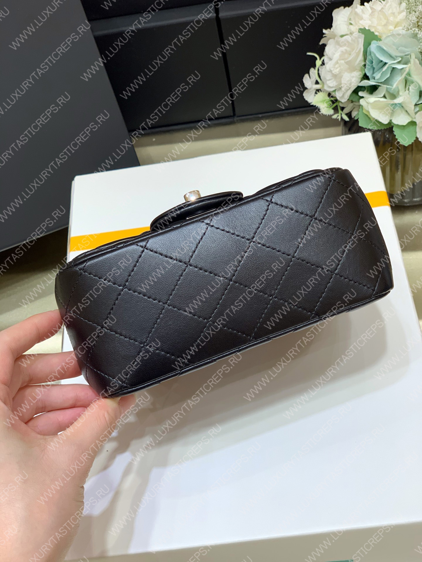 Ch*el square mini flap bag black a01115