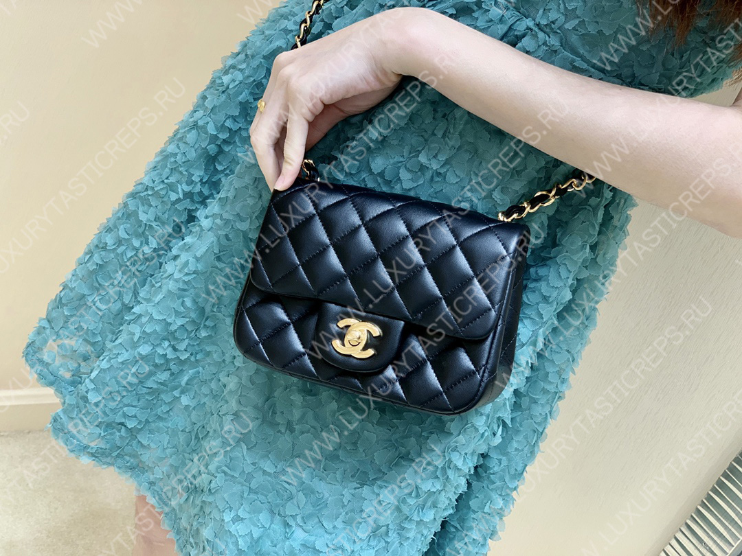 Ch*el square mini flap bag navy blue a01115