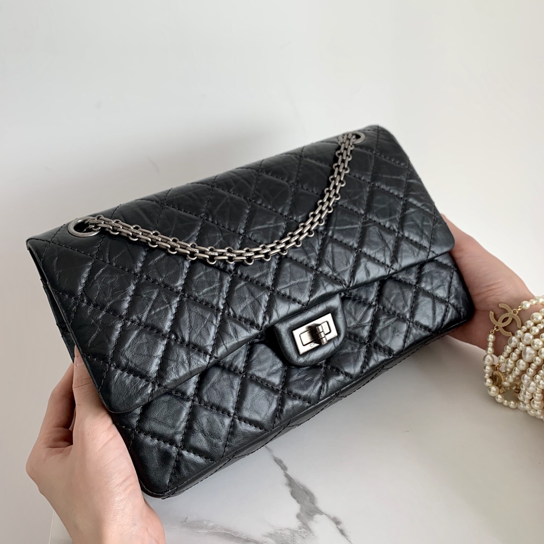 Ch*el 2.55 large reissue handbag black a37587