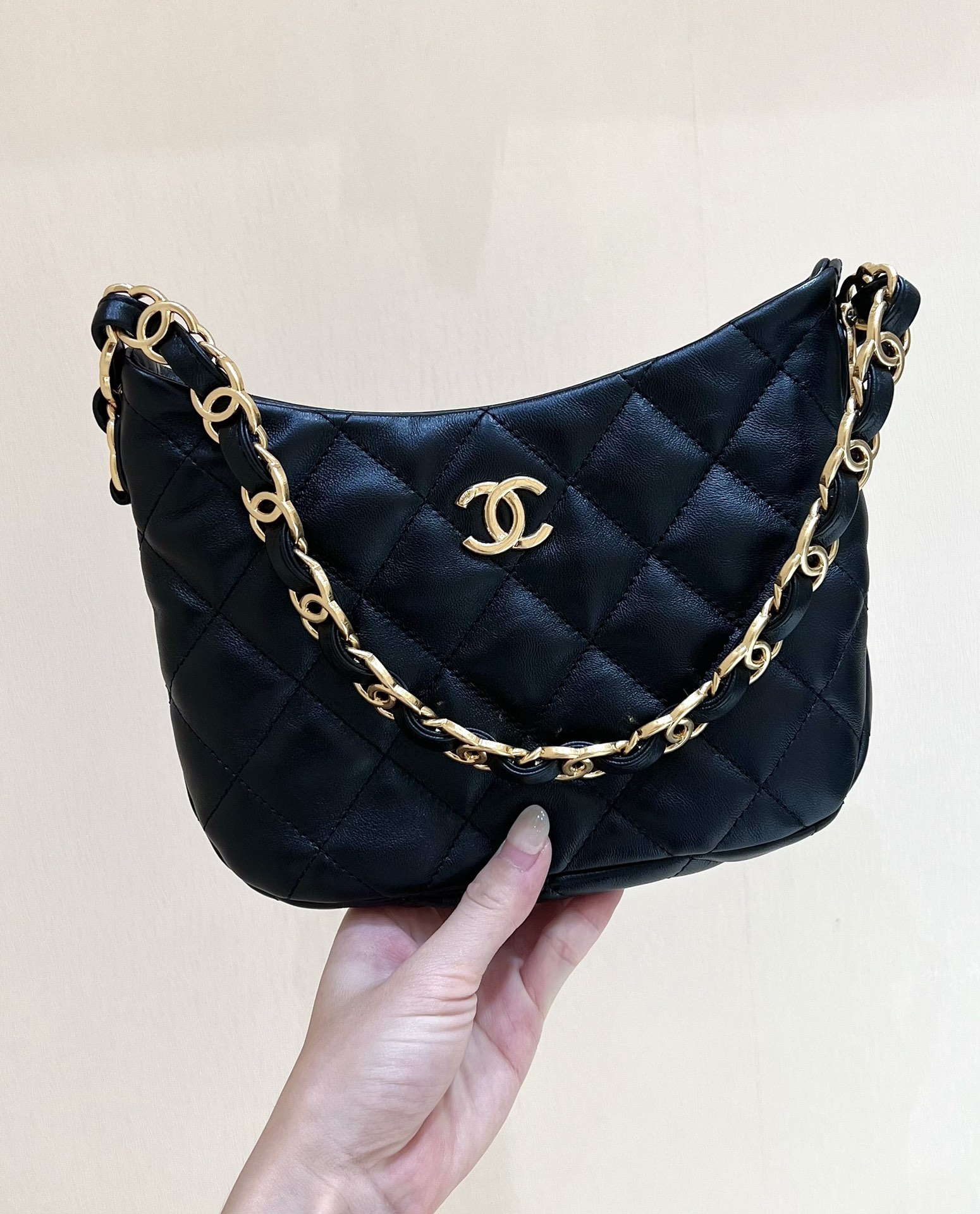 Ch*el hobo handbag black as3562