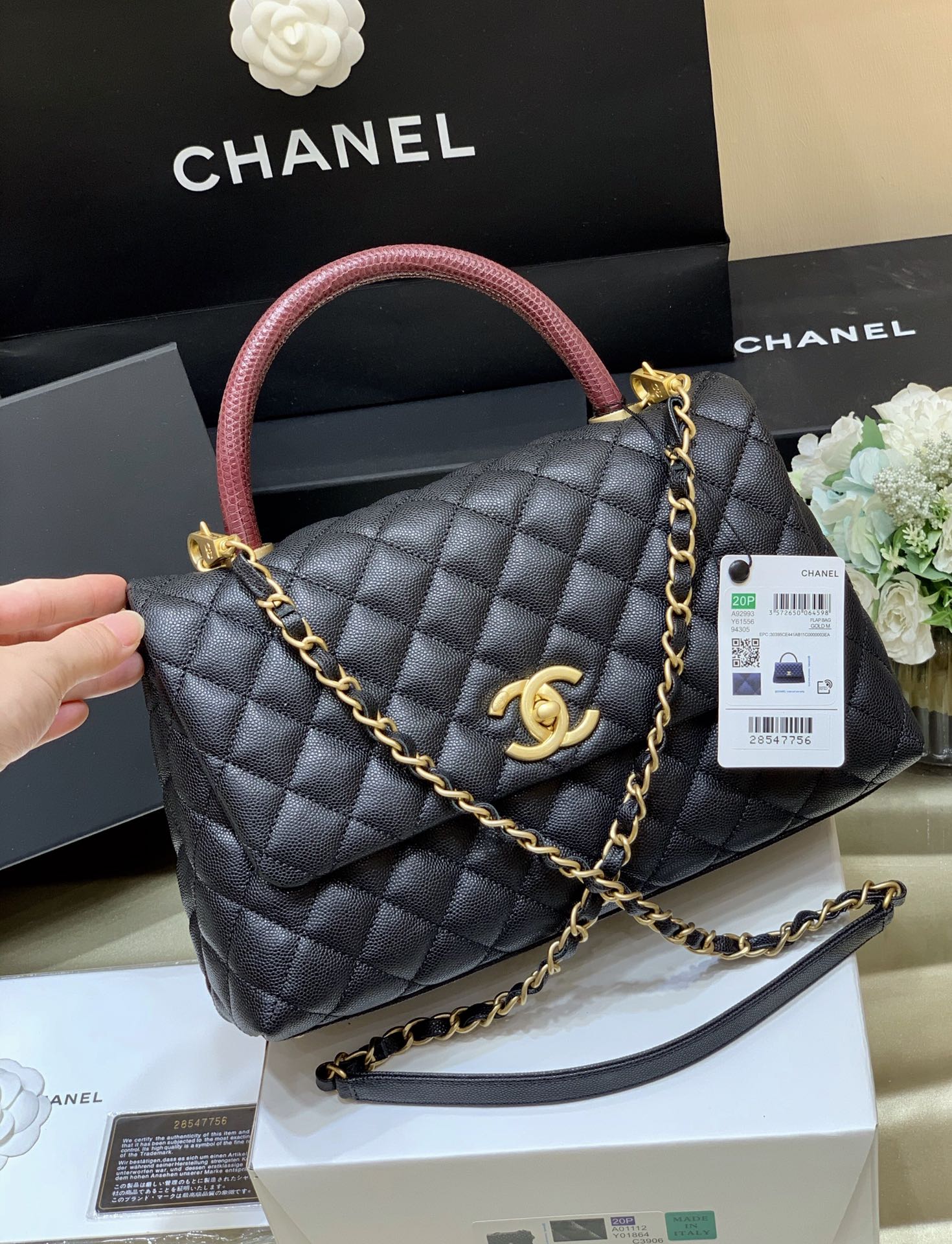 Ch*el coco handle bag black a92993