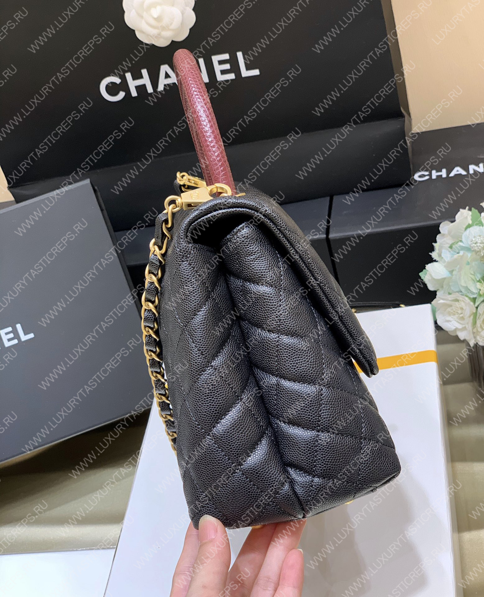 Ch*el coco handle bag black a92993