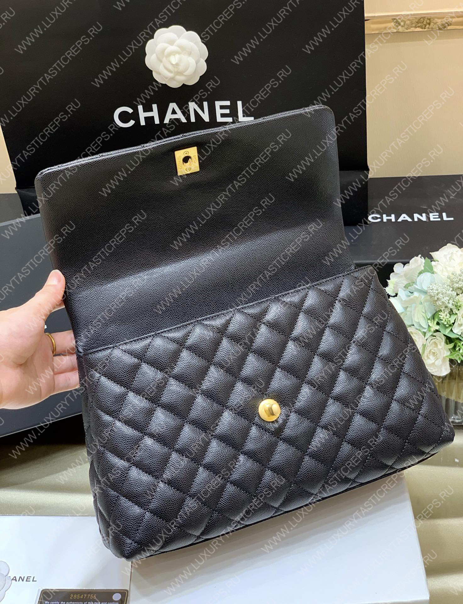 Ch*el coco handle bag black a92993
