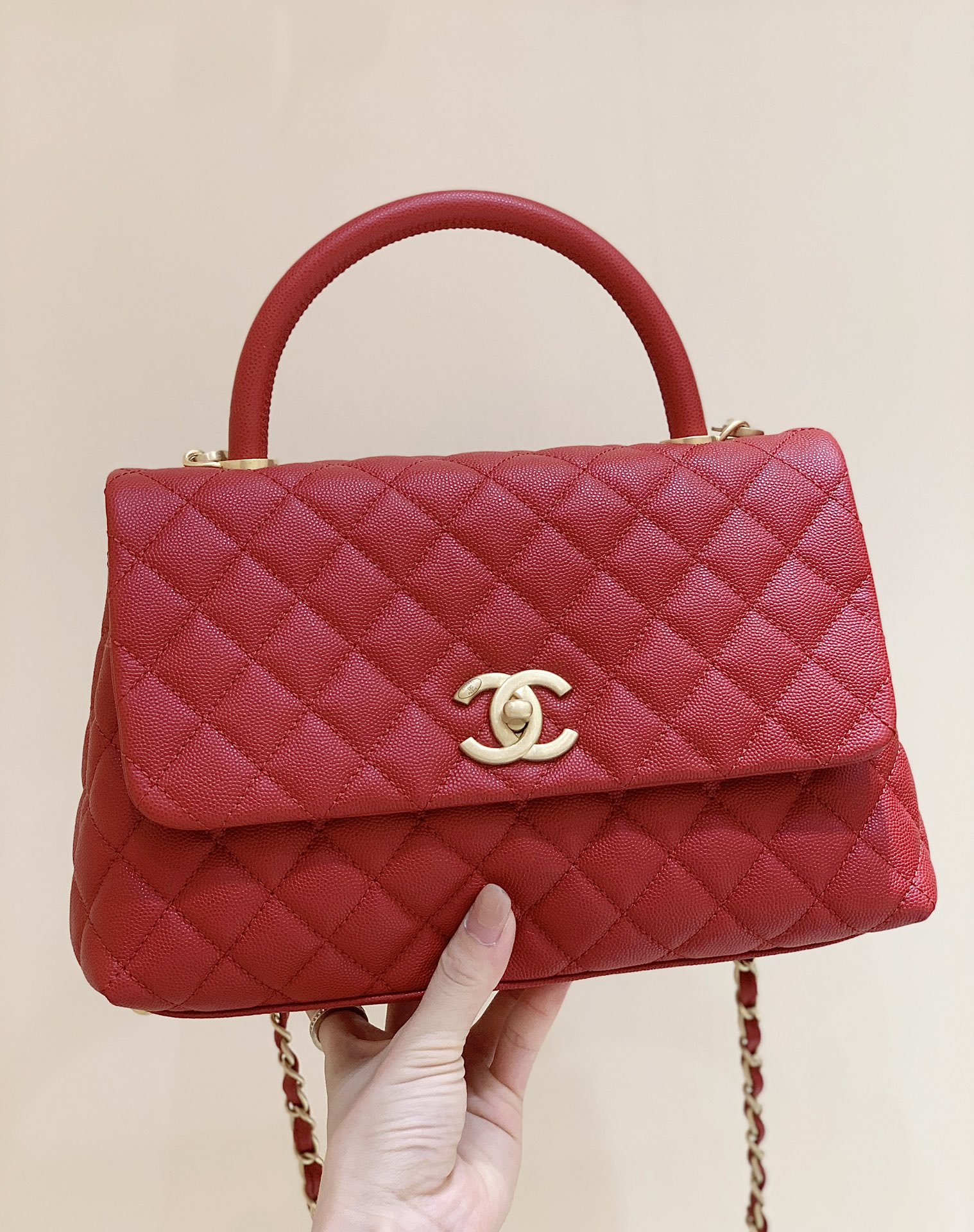 Ch*el coco handle bag red a92993