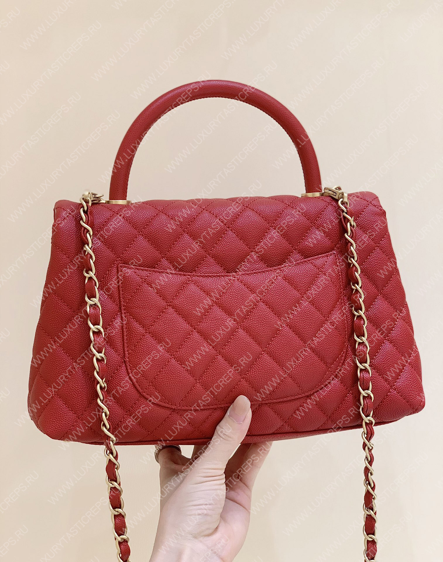 Ch*el coco handle bag red a92993