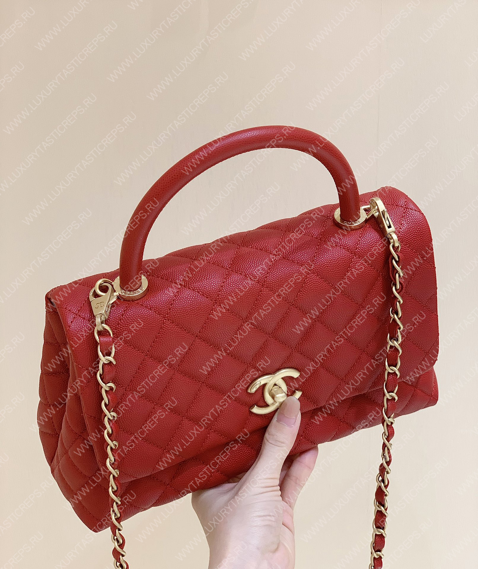 Ch*el coco handle bag red a92993