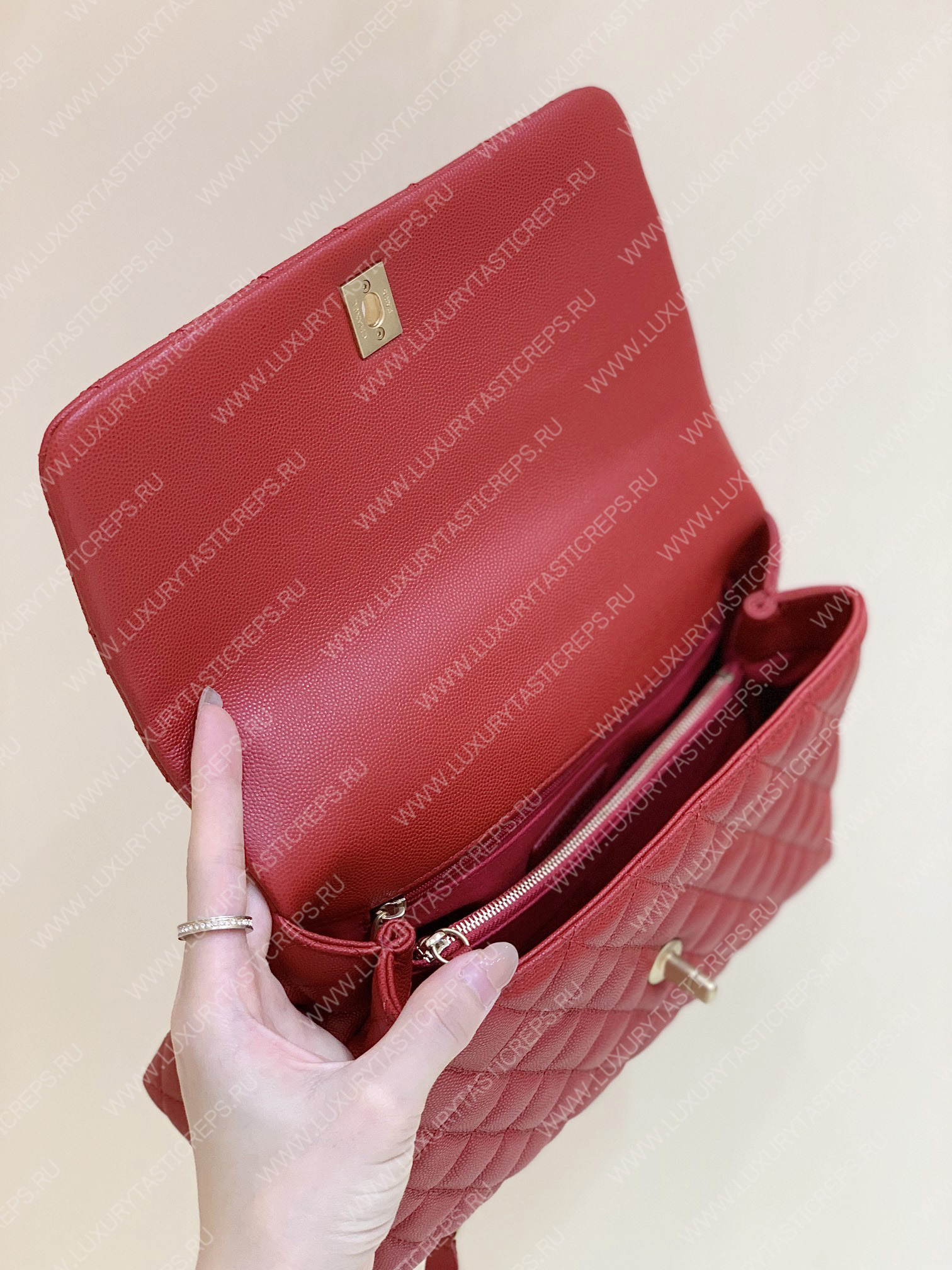 Ch*el coco handle bag red a92993