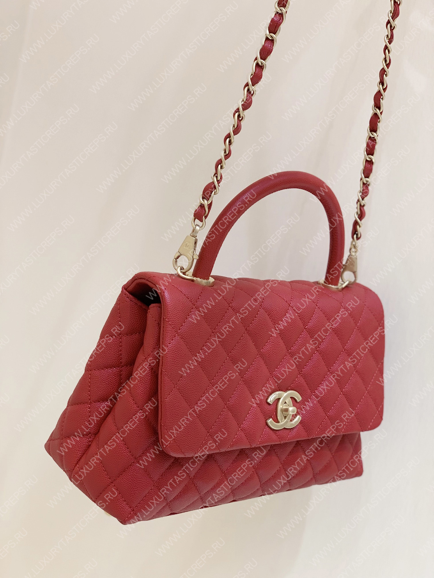 Ch*el coco handle bag red a92993