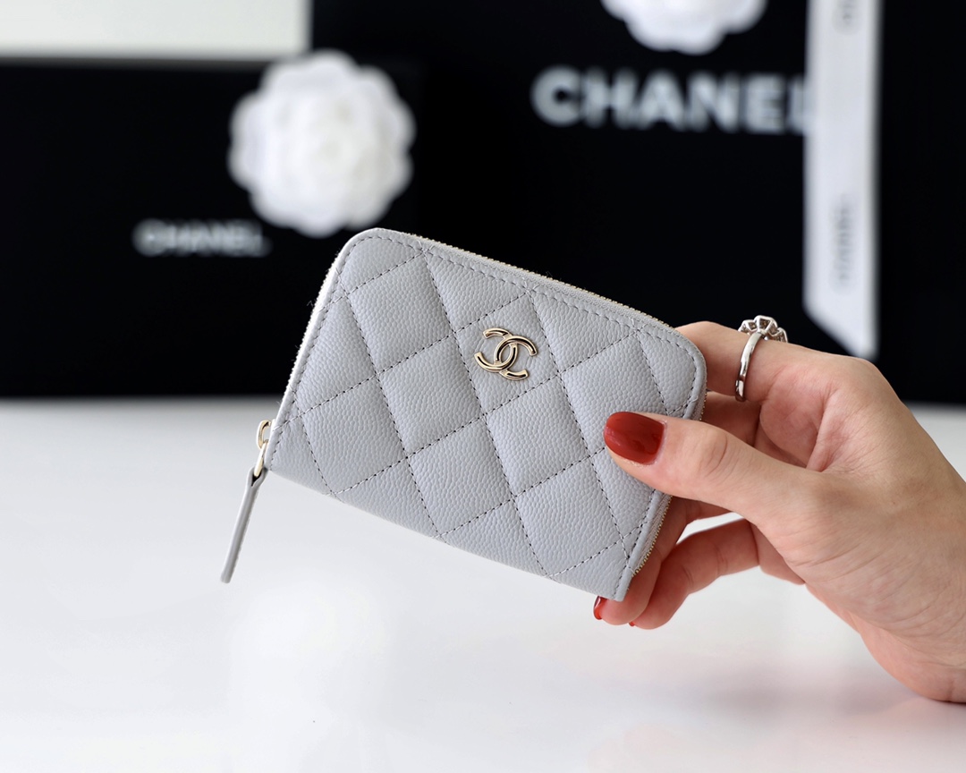 Ch*el classic zipped coin purse grey ap0216