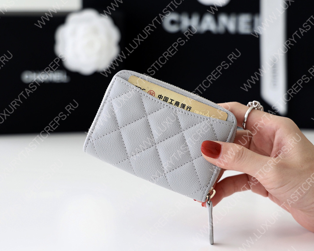 Ch*el classic zipped coin purse grey ap0216