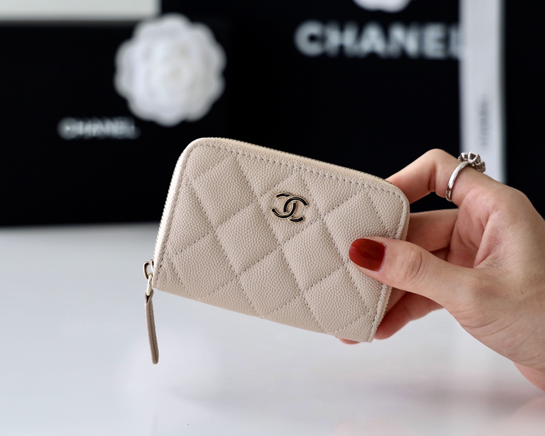 Ch*el classic zipped coin purse cream ap0216