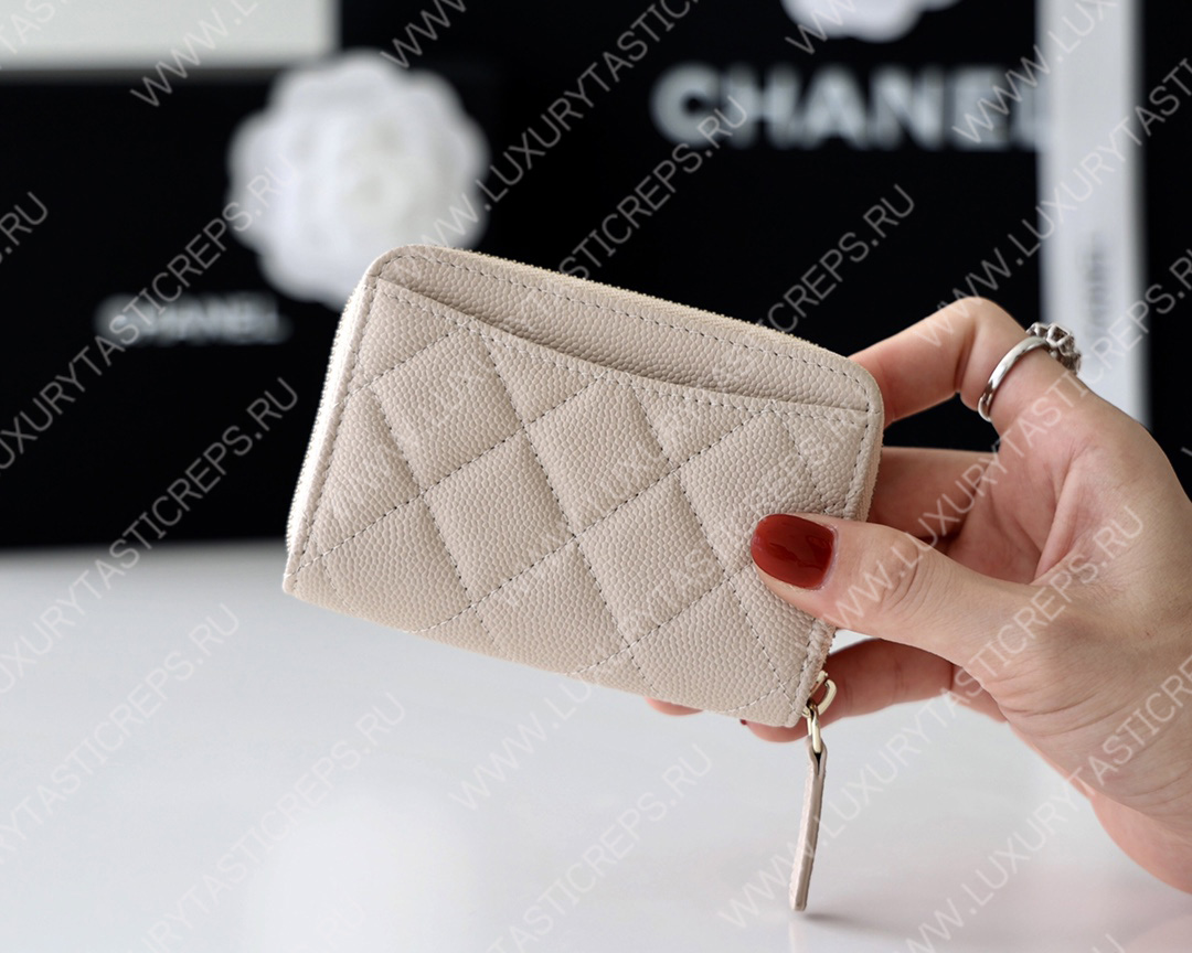 Ch*el classic zipped coin purse cream ap0216