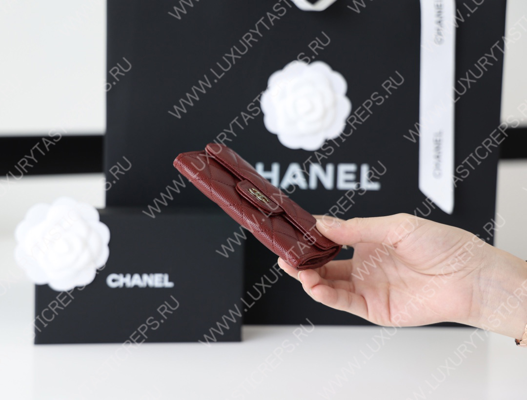 Ch*el classic card holder burgundy ap0214