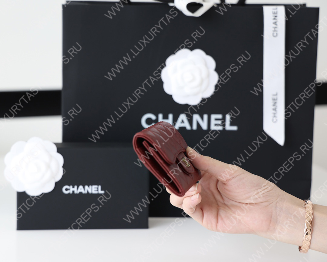Ch*el classic card holder burgundy ap0214