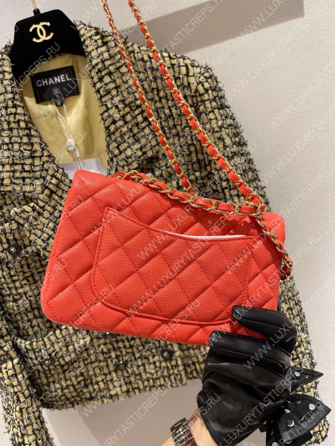 Ch*el mini classic flap bag orange a01116