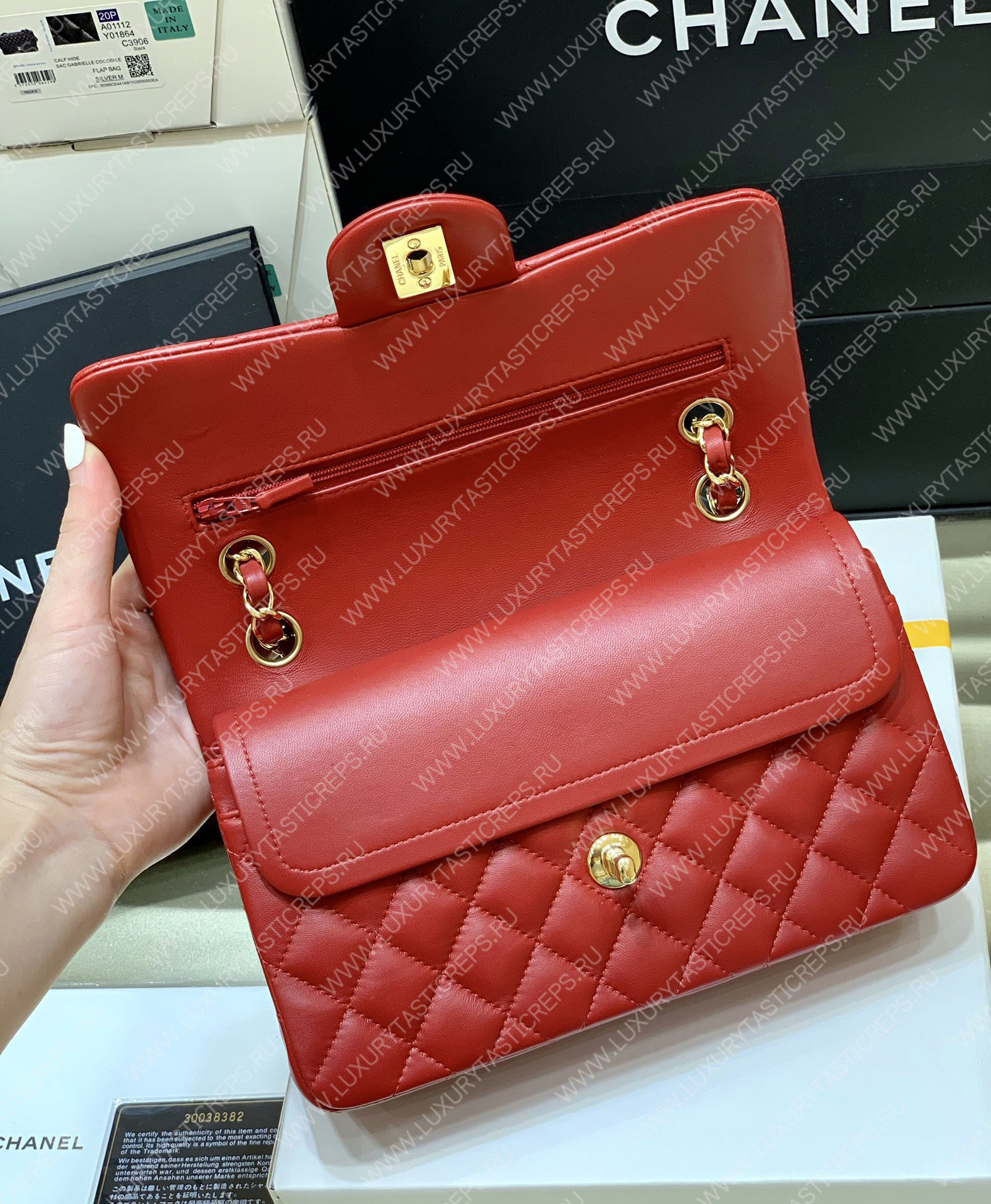 Ch*el small classic handbag bag red a01113