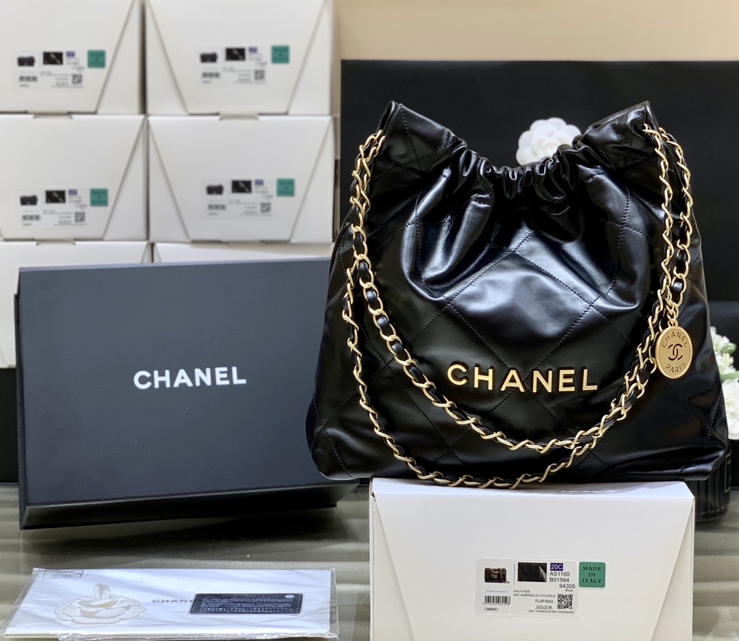 Ch*el 22  handbag black as3260