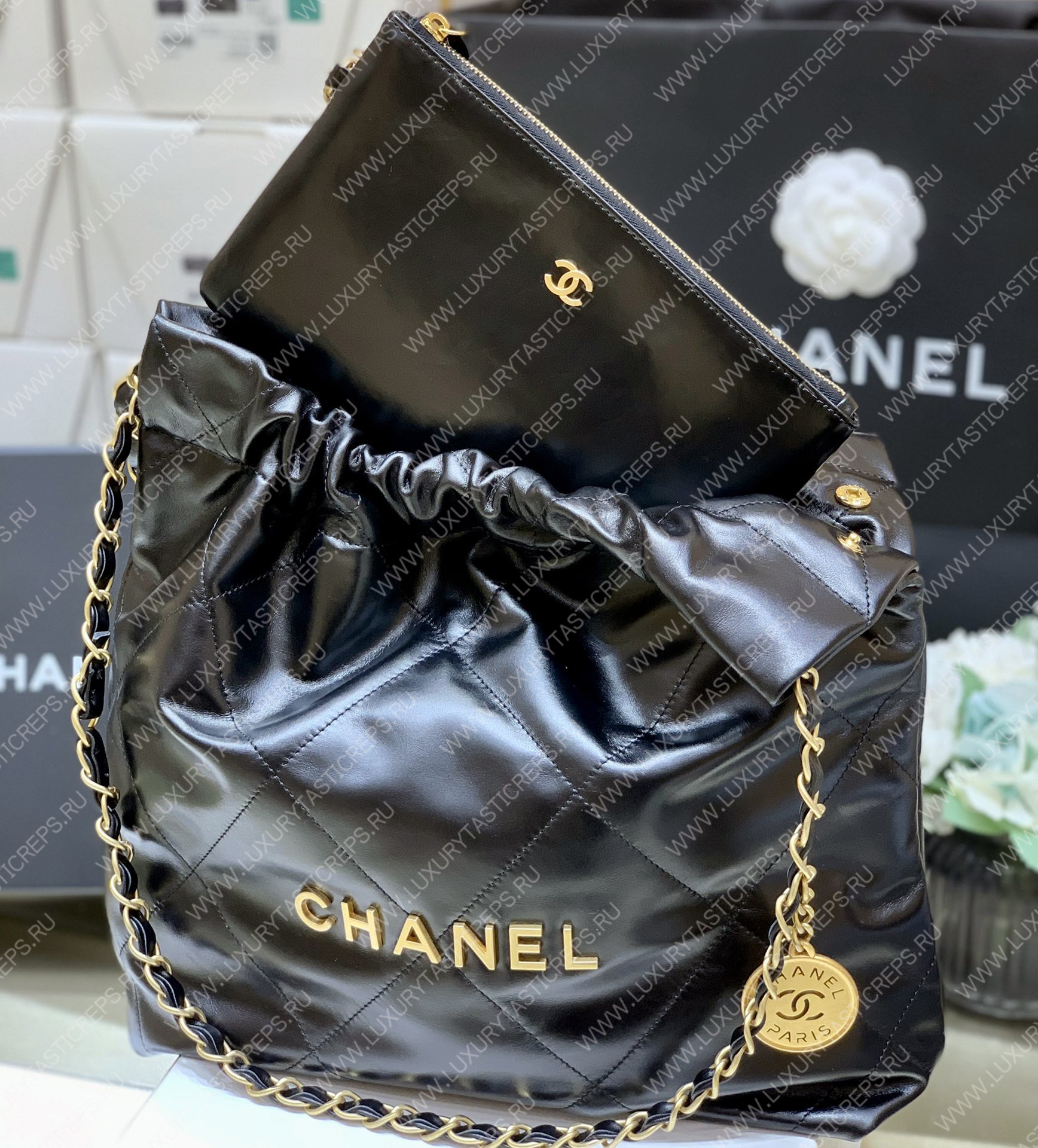 Ch*el 22  handbag black as3260