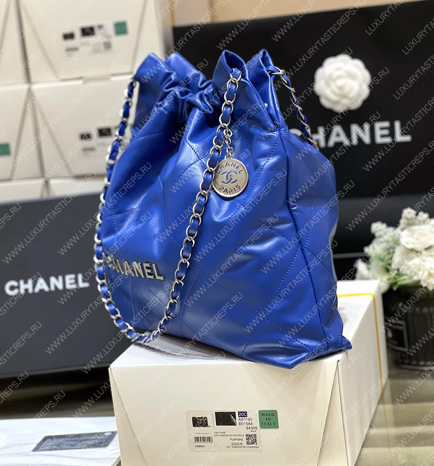 Ch*el 22 handbag blue as3261