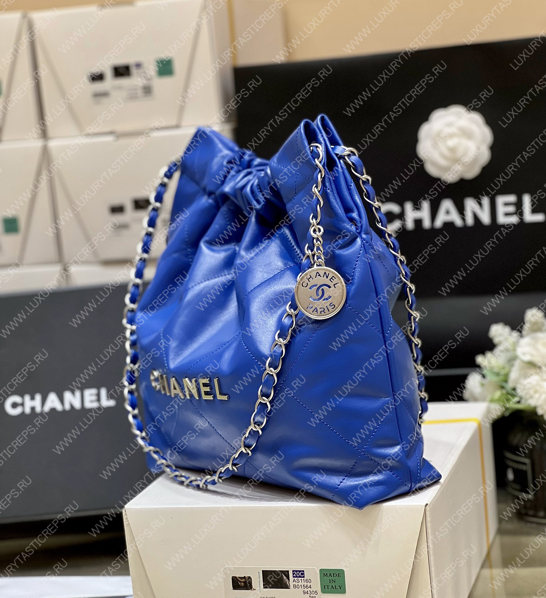 Ch*el 22 handbag blue as3260