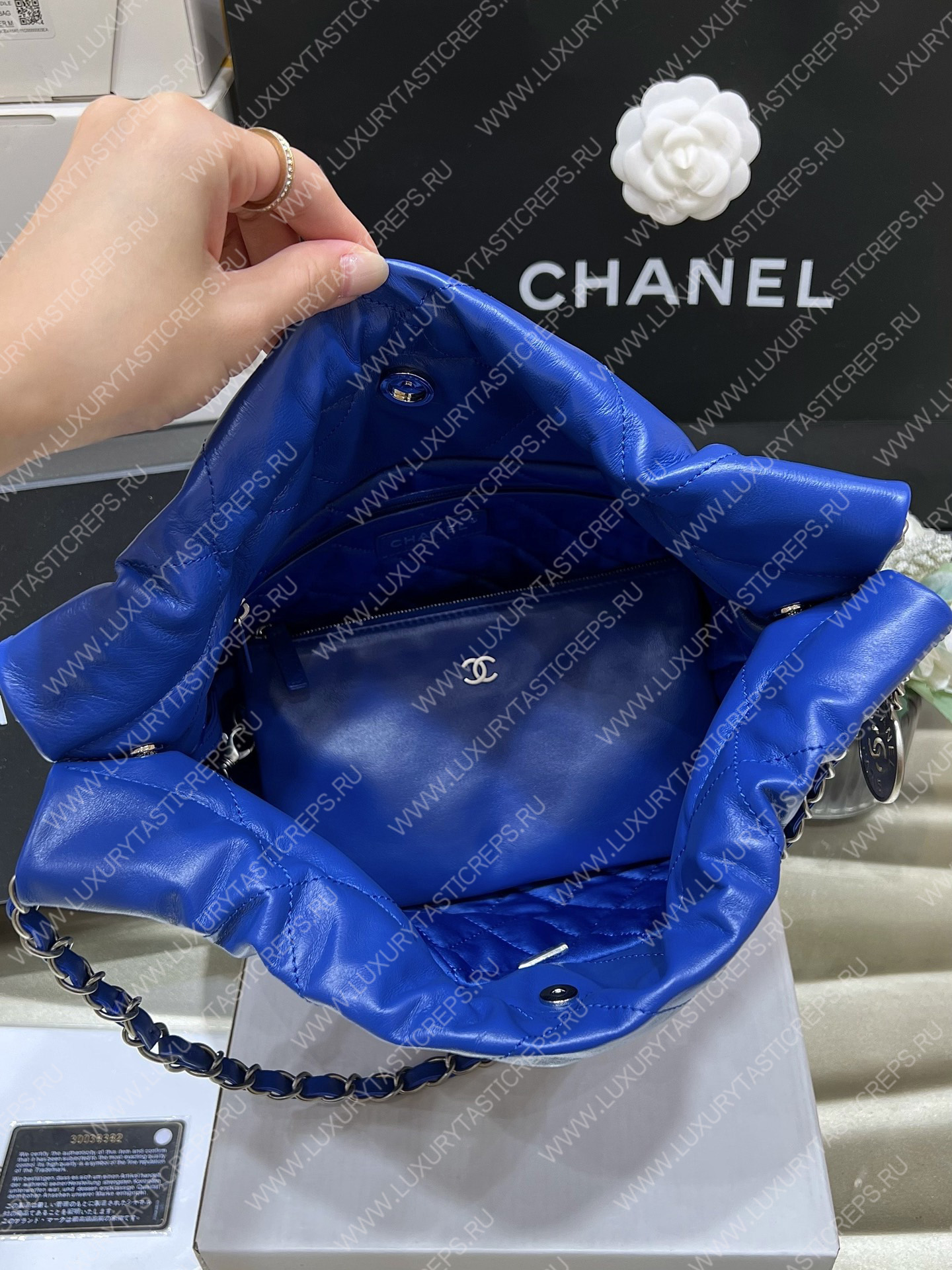 Ch*el 22 handbag blue as3260