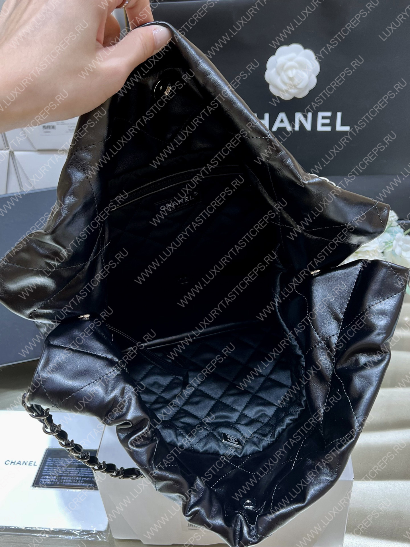 Ch*el 22 large shopping bag black as3262