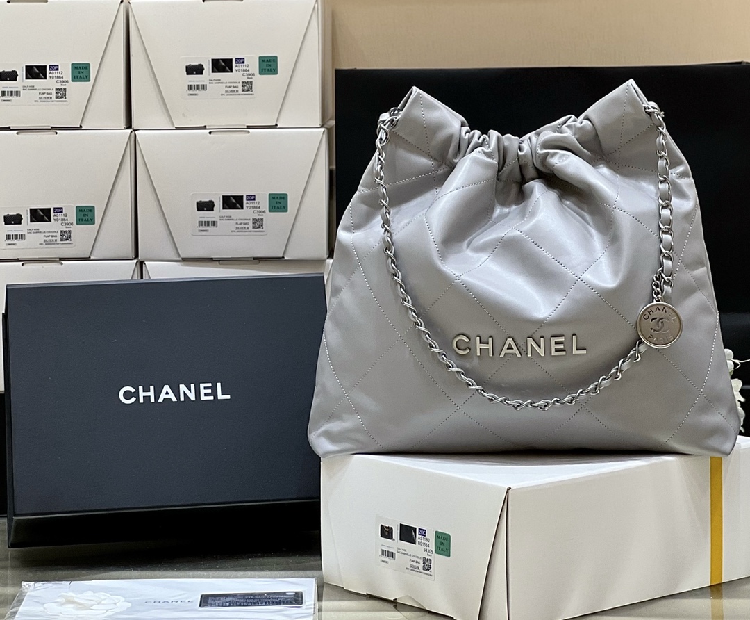 Ch*el 22 handbag grey as3261