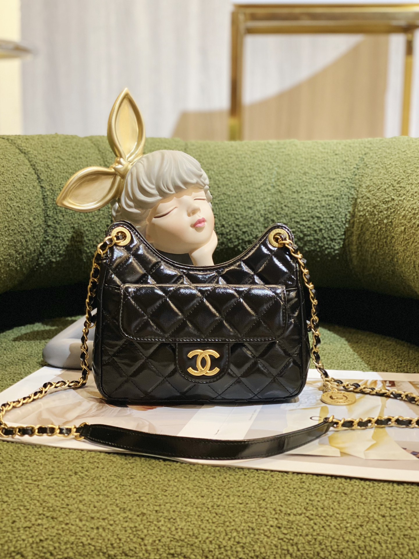 Ch*el small hobo bag black as3710