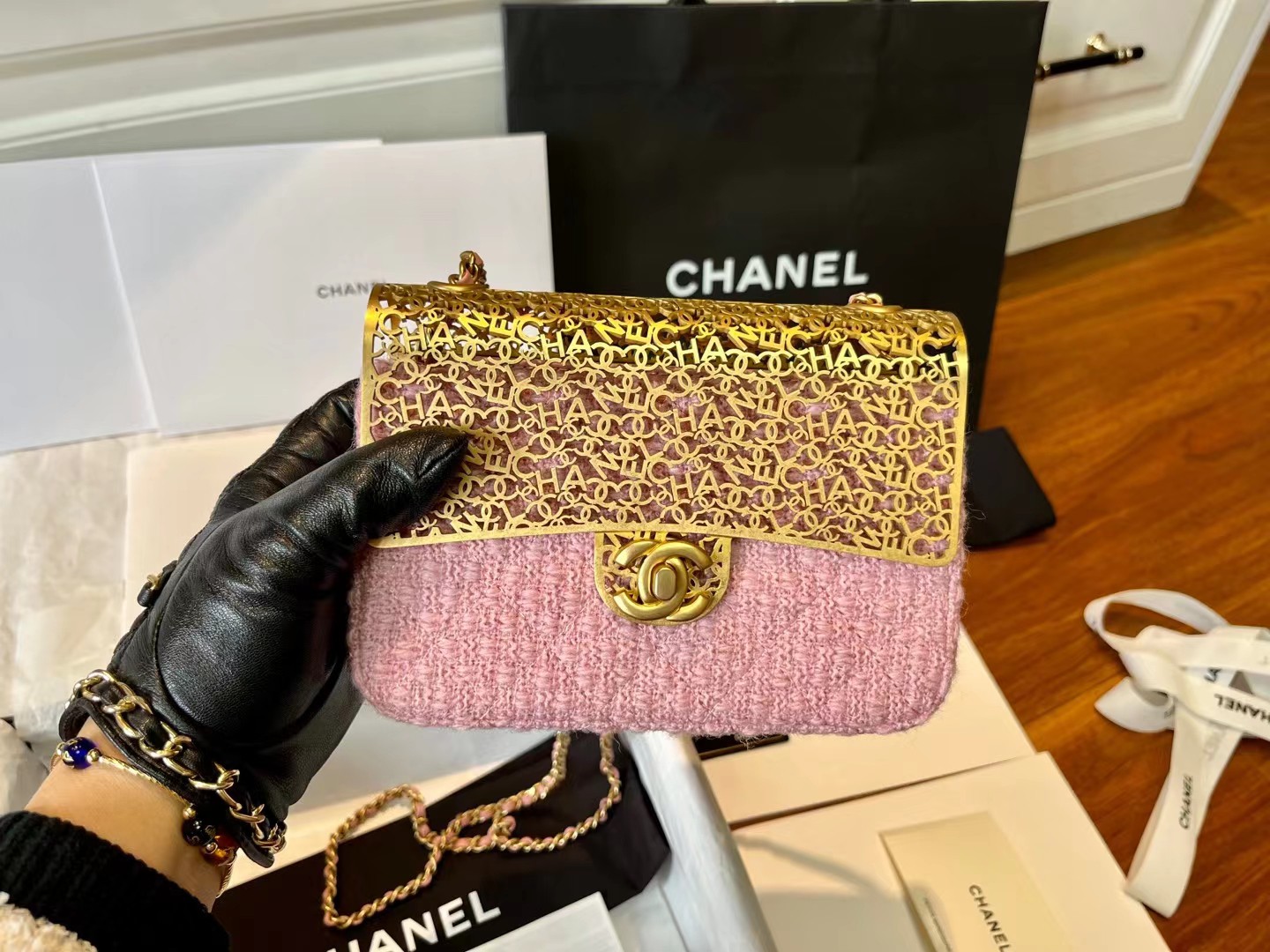 Ch*el mini evening bag light pink as3526