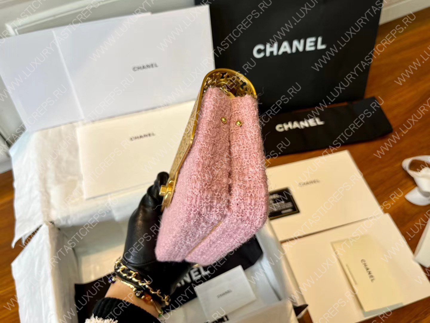 Ch*el mini evening bag light pink as3526