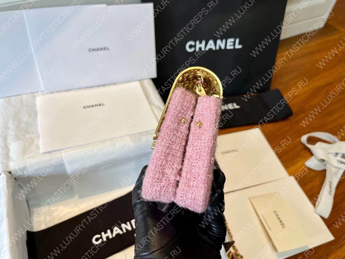 Ch*el mini evening bag light pink as3526