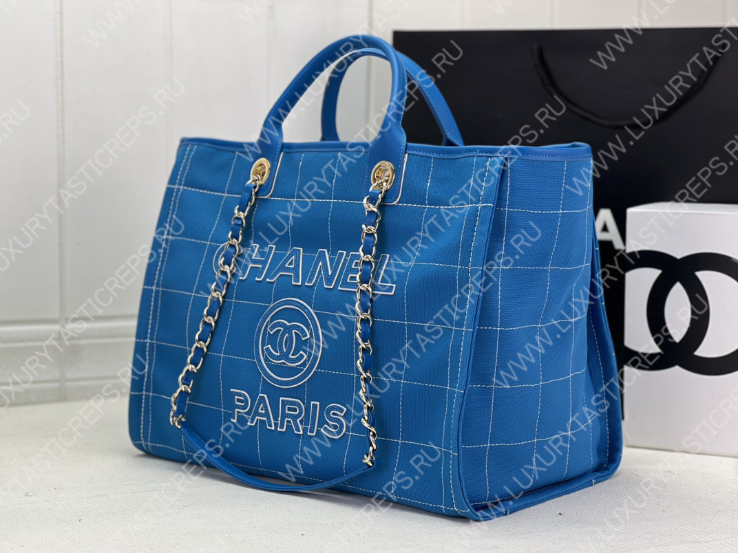 Ch*el maxi shopping bag blue & white a93786