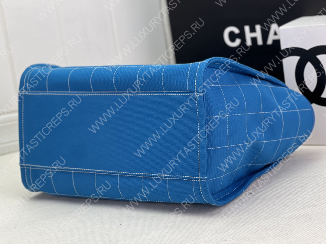 Ch*el maxi shopping bag blue & white a93786