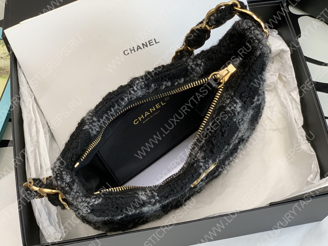 Ch*el maxi small hobo bag black & gray as3564