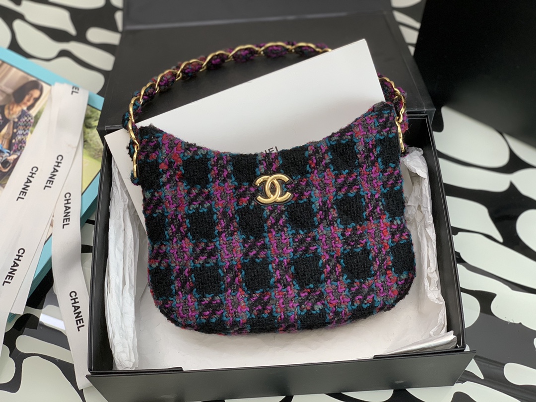 Ch*el small maxi hobo bag black purple green & red as3632