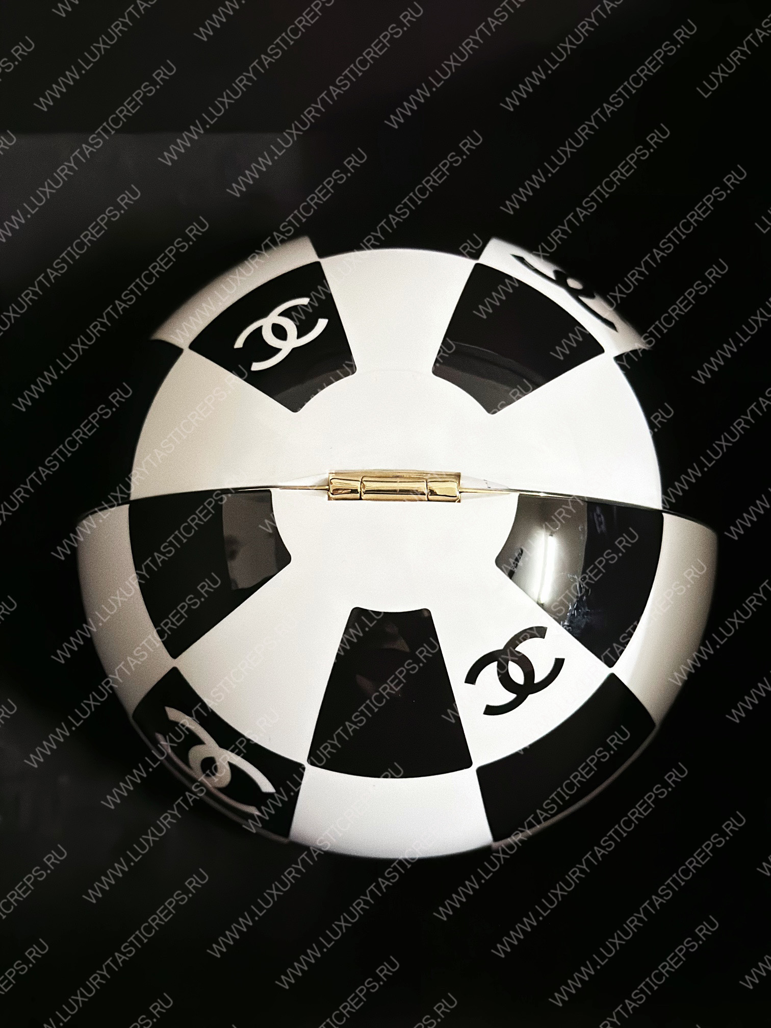Ch*el sphere minaudiere bag black & white as3716