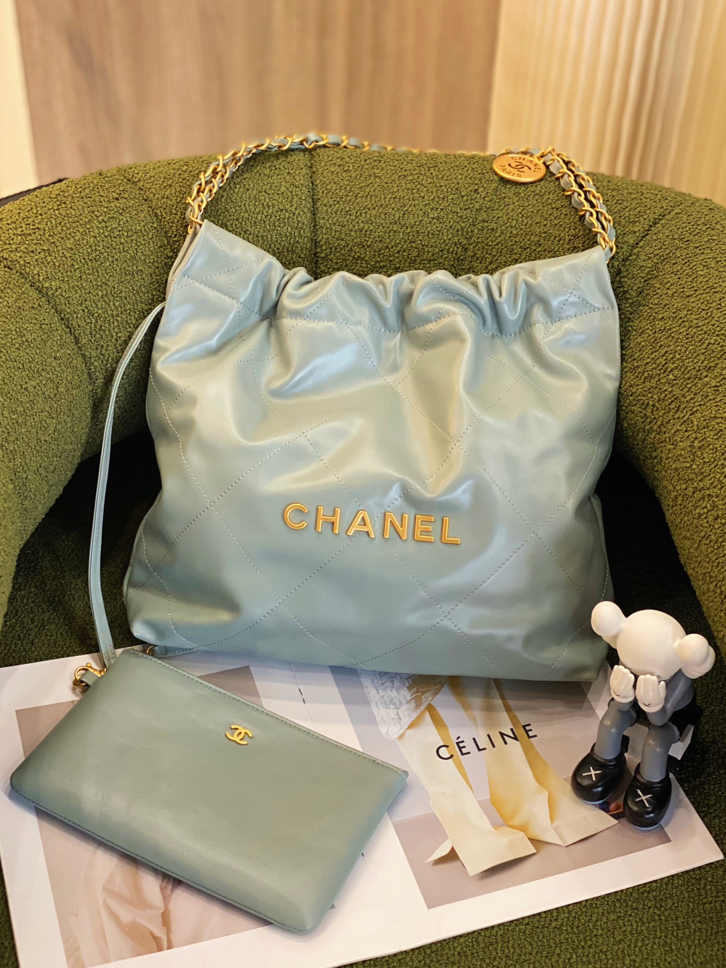 Ch*el 22 handbag light green as3261