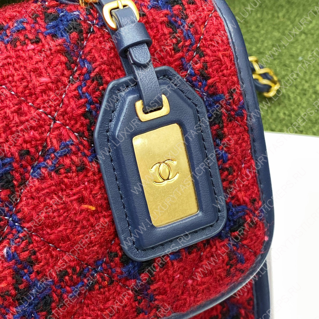 Ch*el mini flap bag with top handle red, navy blue & multicolor as3653