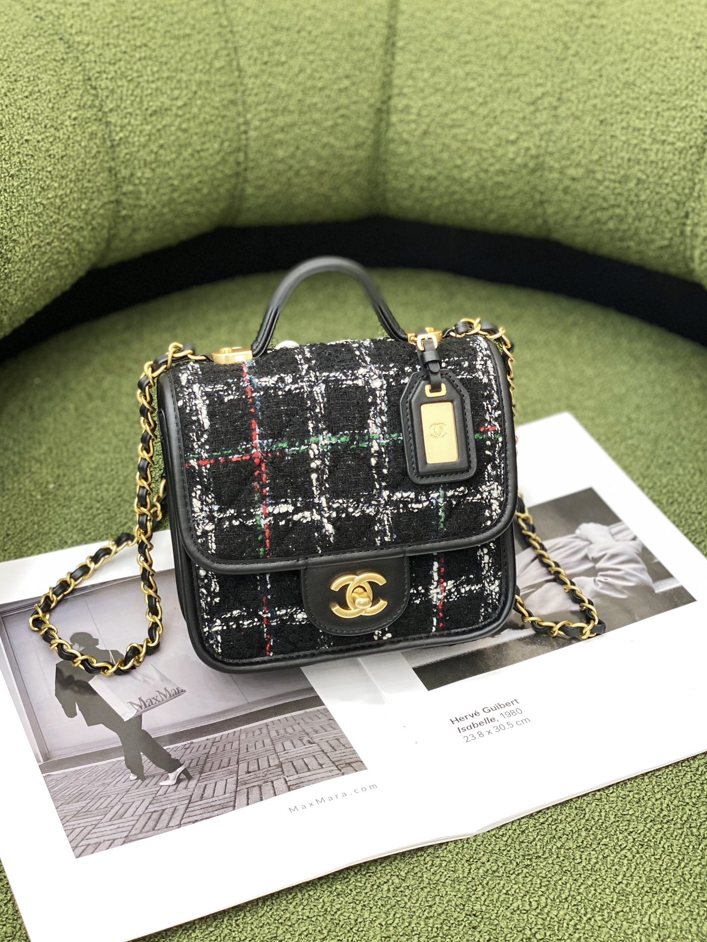 Ch*el mini flap bag with top handle  black as3653