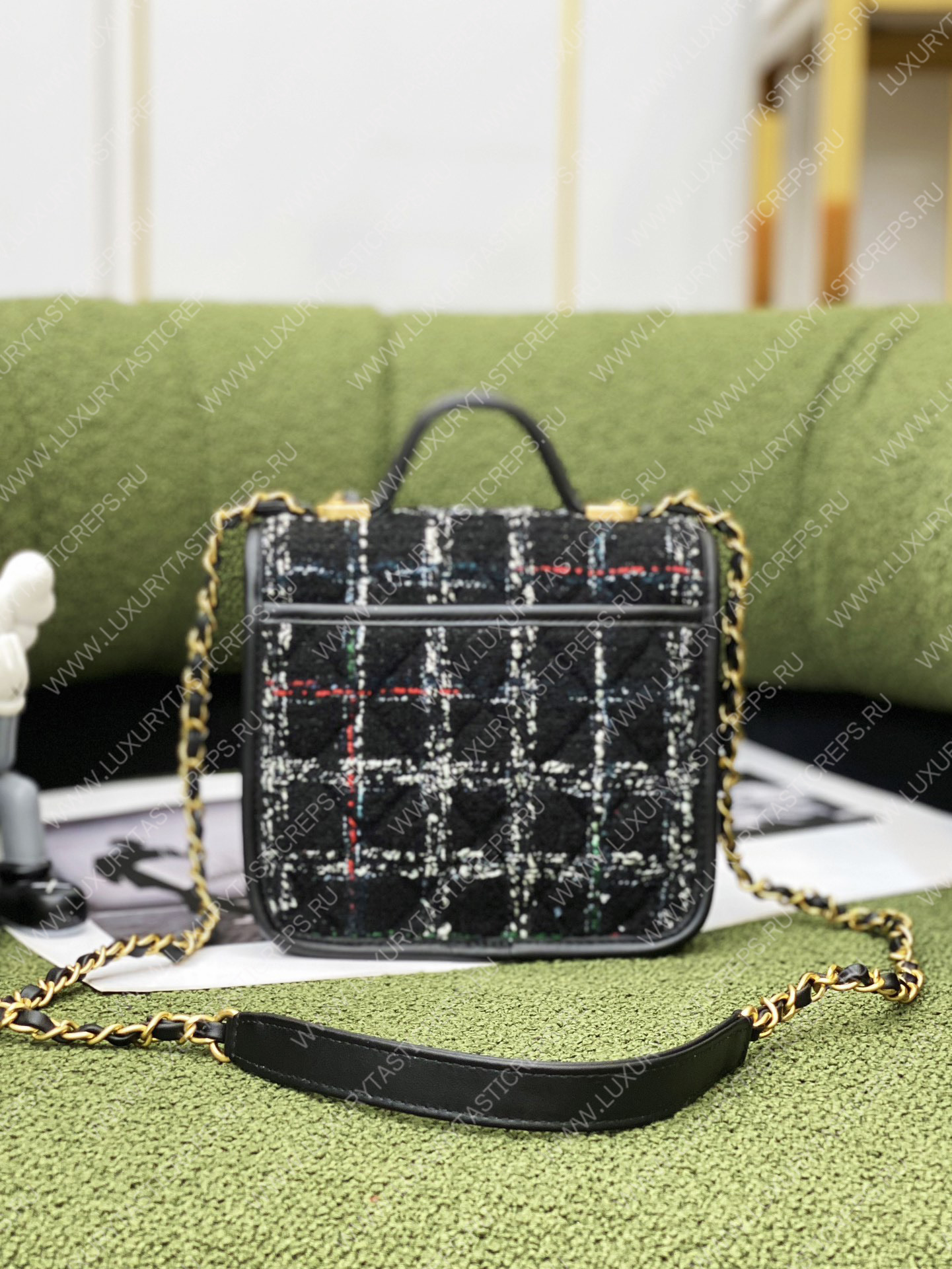 Ch*el mini flap bag with top handle  black as3653