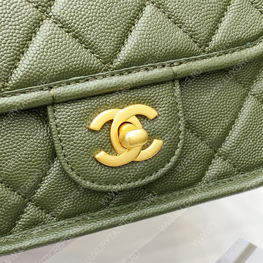 Ch*el mini flap bag with top handle green as3653
