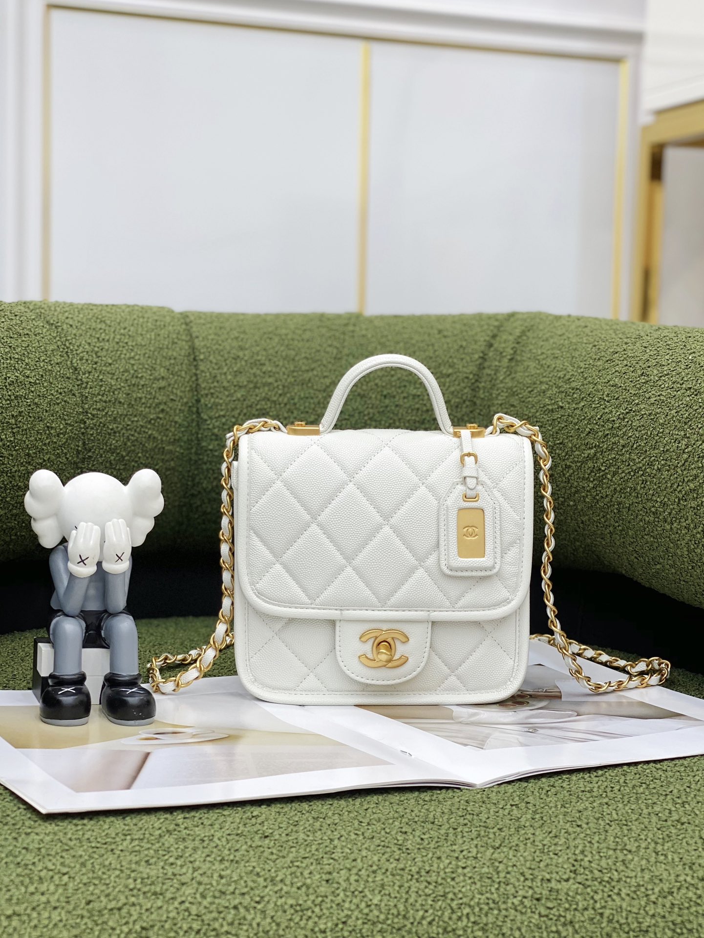 Ch*el mini flap bag with top handle white as3653